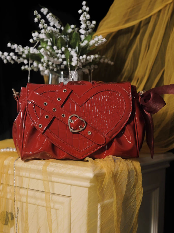 Cross Belt Croco Heart Handle Chain Shoulder Bag