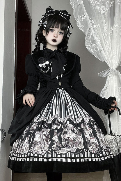 【10月3日予約締切】Black/White Elegant Gothic Lace Puff Sleeve Shirt with Detachable Sleeves and Bow Tie