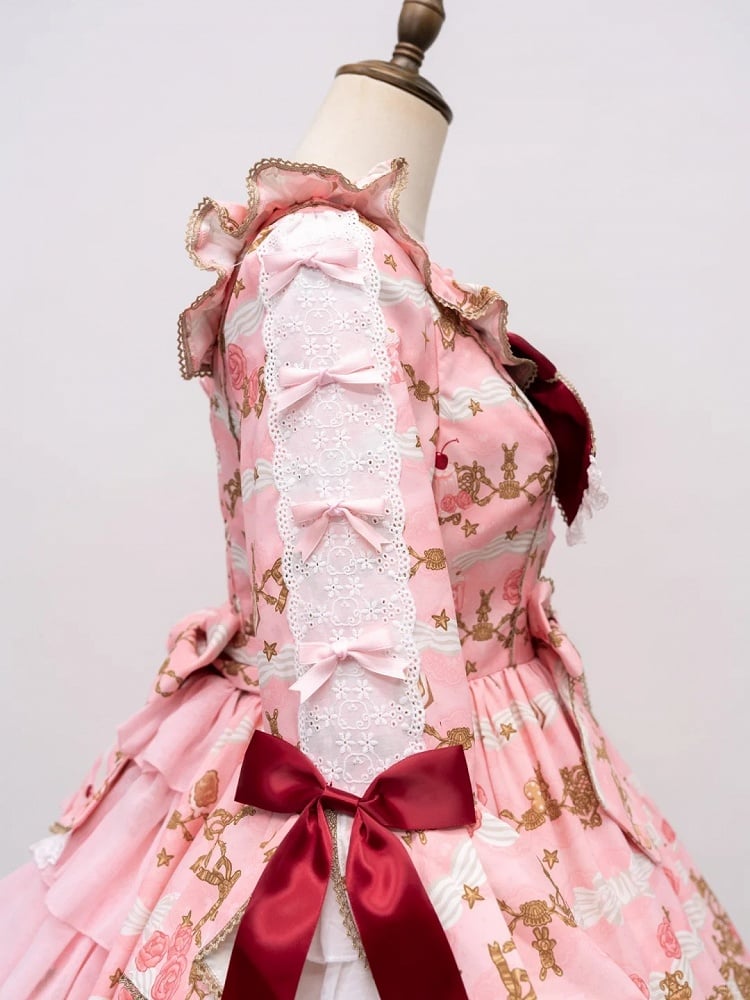 【4月26日予約締切】レトロロマンスイートロリータリボンケーキプリントゴージャス姫袖ドレス