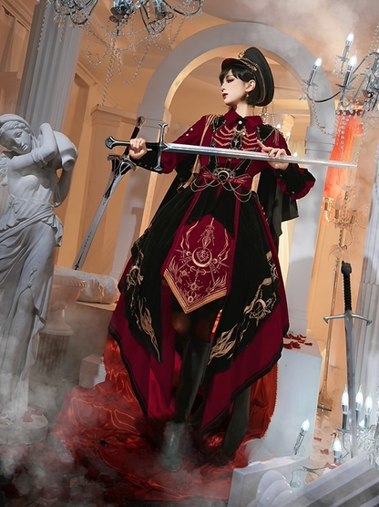 [Pre-order Deadline: November 16] Holy Army Red Black Embroidery Military Uniform Cape Dress Complete Set + Dress Set