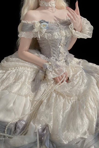 [Pre-order Deadline: June 14] Mist Blue Moonlight Elegant Wedding Lolita Corset Pull-Up Dress