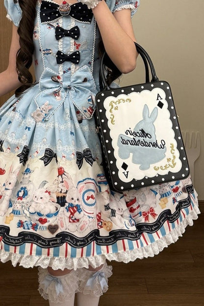 [Clôture des réservations le 16 juillet] Sac carré Alice fantaisie lapin cartes à pois avec bandoulière