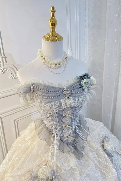 [Pre-order Deadline: June 14] Mist Blue Moonlight Elegant Wedding Lolita Corset Pull-Up Dress
