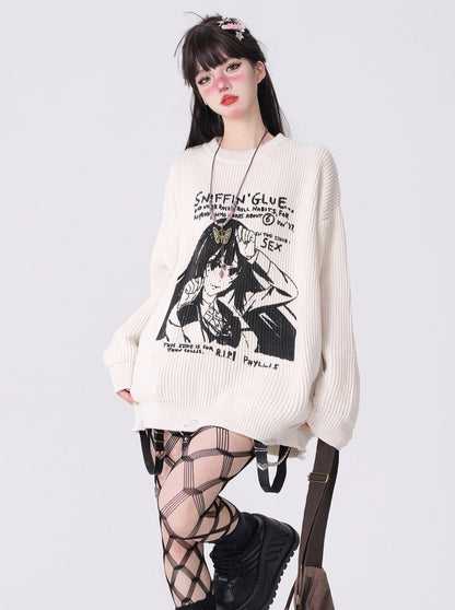 Comic Girl Illustrated Lässiger Pullover