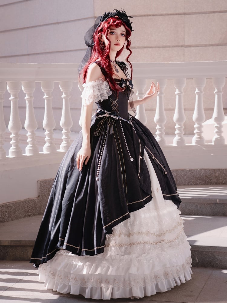 【5月3日予約締切】ブラックホワイトコルセットレースリボンロリータJKSプリンセスドレス＋コンプリートセット