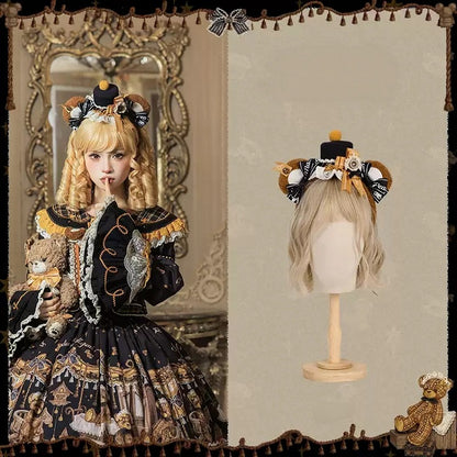 【9月8日予約締切】Vintage Teddy Bear Classic Lolita Series Accessories（Black Hat With Ribbon Train / Mini Hat &amp; Bear Ear KC With Ribbon Decoration / Bear Ear Bonnet / Brown Bear Brooch / Bear Embroidered Brooch）