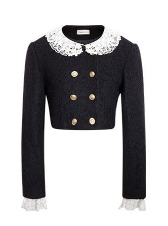 Flower Collar Short Jacket + High Neck Design Sleeve Top + Suspender Dress