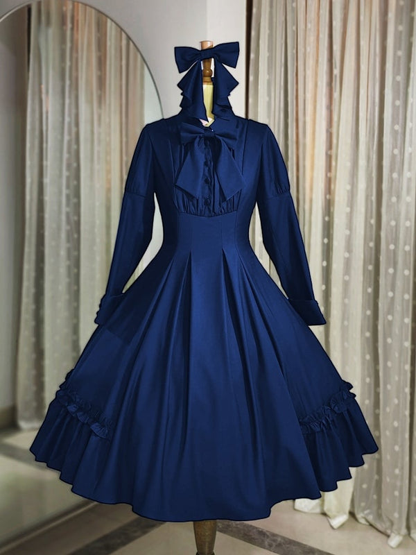 Elegant Long Sleeve Ruffle Ribbon Dress