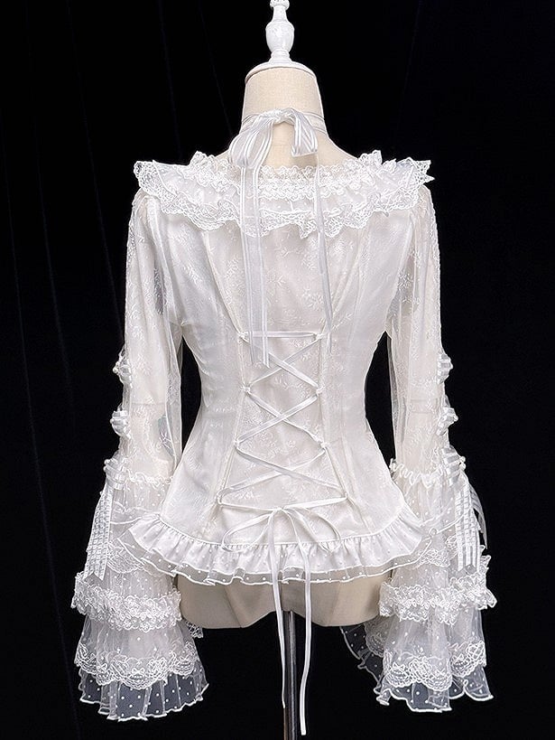 【12月26日予約締切】ピュアスイートローズファンタジークロスリボンレースベルスリーブシャツ