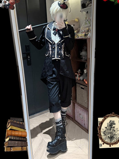 [Précommande jusqu'au 8 mai] Veste queue-de-pie gothique noire/rouge avec bordure dorée et broderies