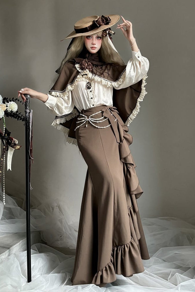 【12月23日予約締切】トワイライトレインロマンティックローズハイネックカラー付きフリルケープ