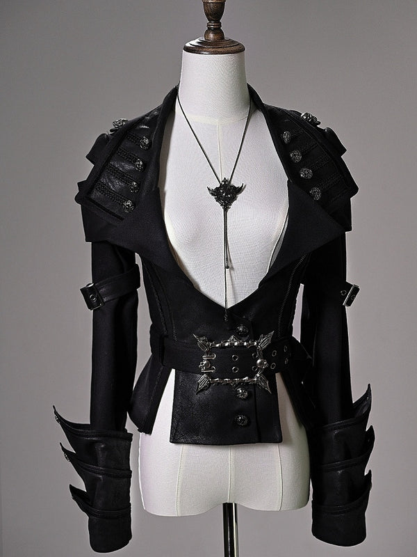 【6月8日予約締切】ファントムナイトブラックアシンメトリーフェザーケープ＋ダークゴシックプリンスコルセットジャケット