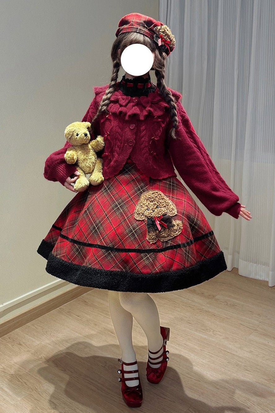 Ruffle Ribbon Lantern Sleeve Knit Cardigan