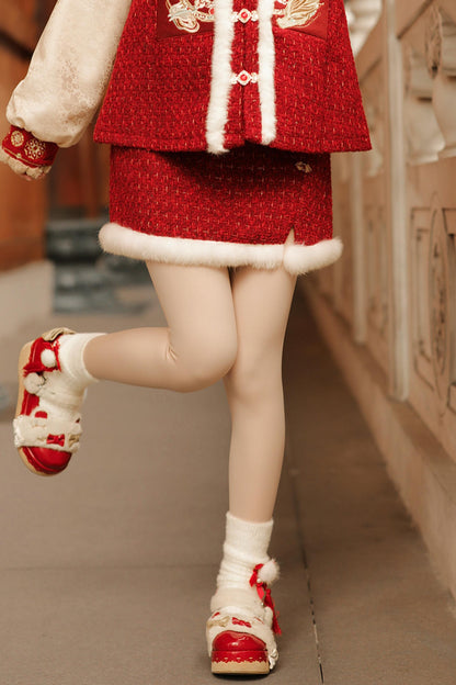 Chinese Red A-Line Skirt