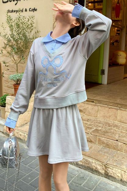 Ribbon Sweatshirt Top + Skirt