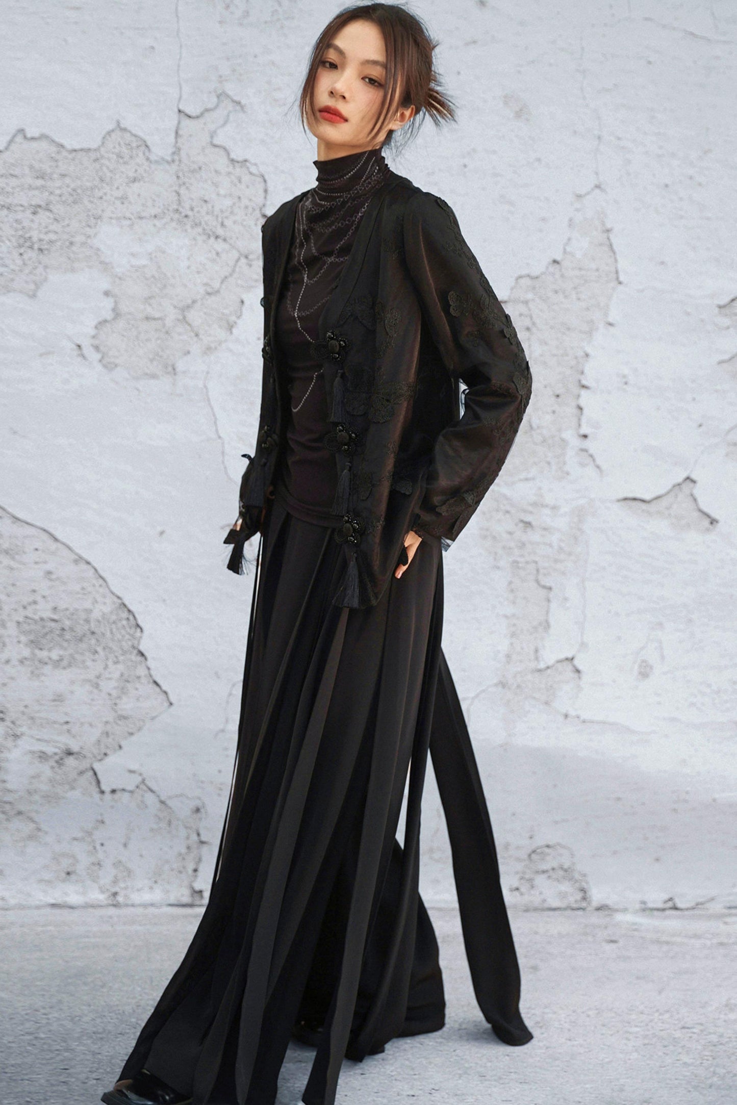 Sheer Satin Chinese-Style Jacket