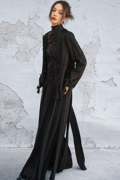 Sheer Satin Chinese-Style Jacket