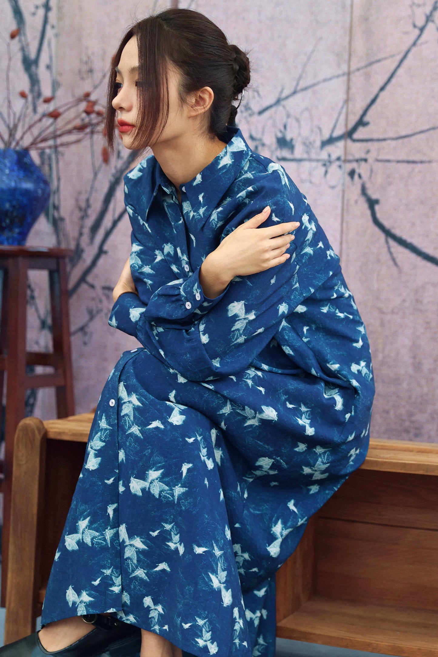 Vintage Blue Trench Shirt Dress