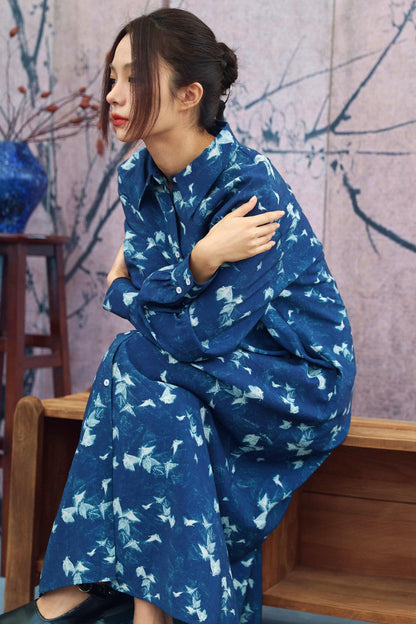Vintage Blue Trench Shirt Dress