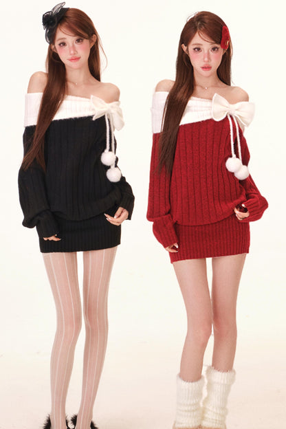 スノーボールベルベットオフショルダードレス