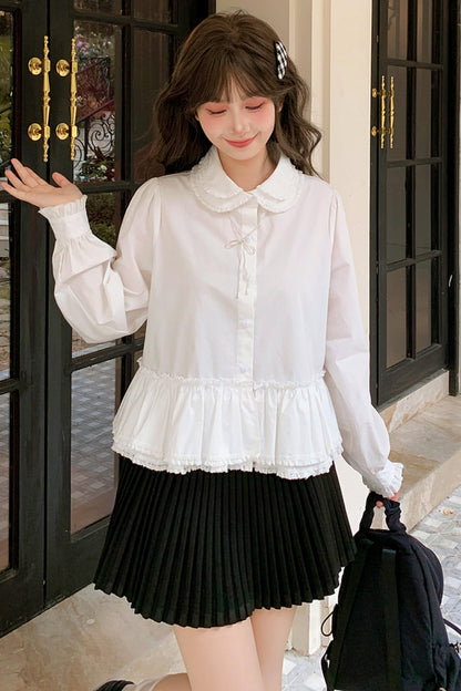 Double Layer Lace Doll Collar Blouse