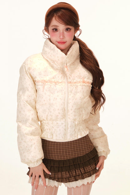 Sweet Lace Floral Down Jacket + Skirt