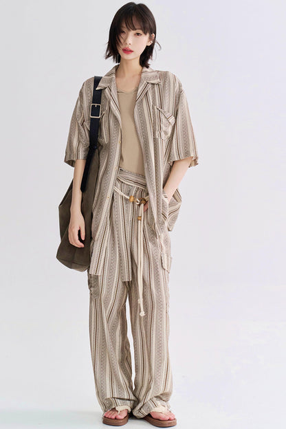 レトロプリントショートスリーブシャツセットアップ