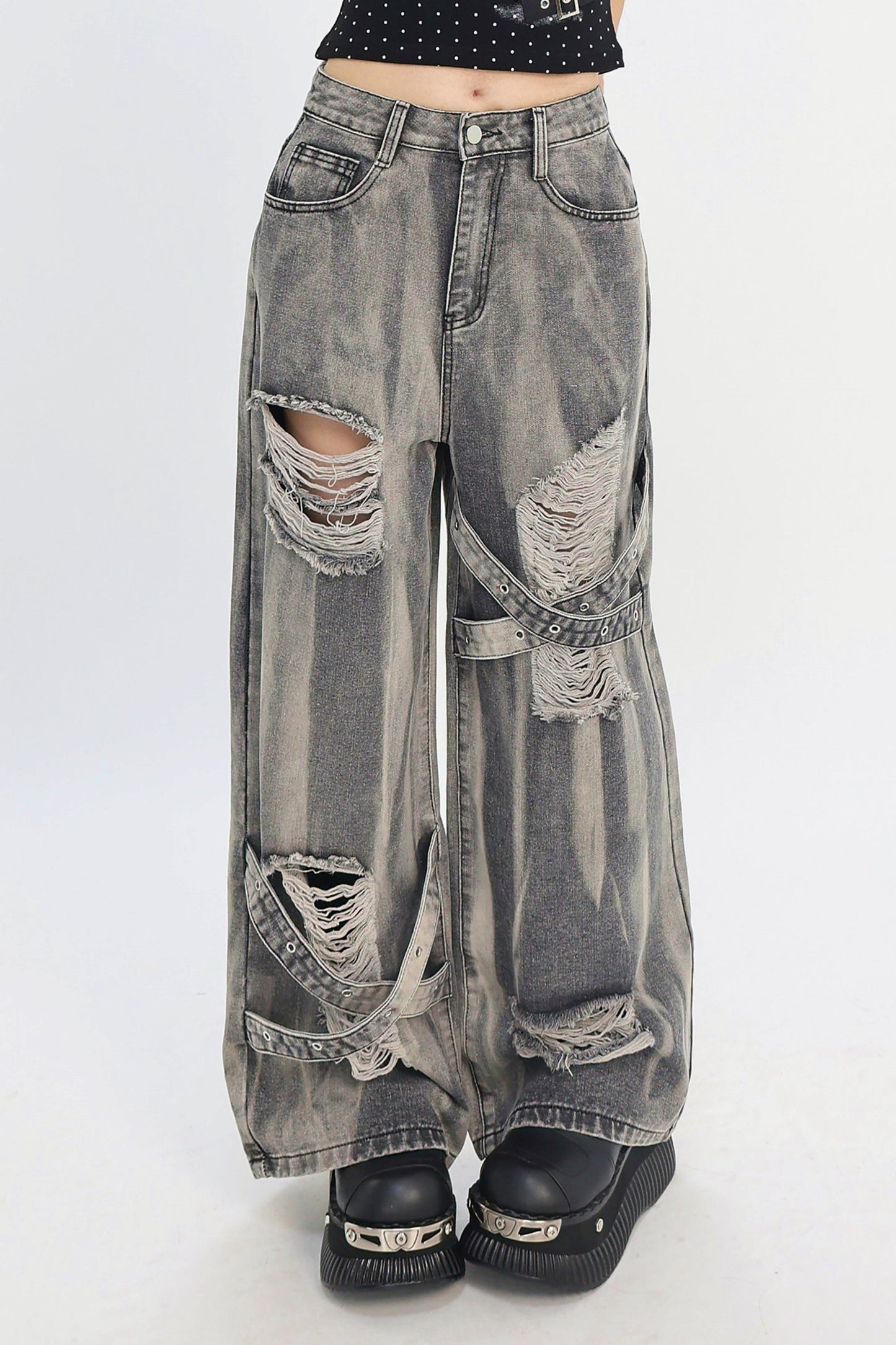 Distressed Strap Grunge Pants