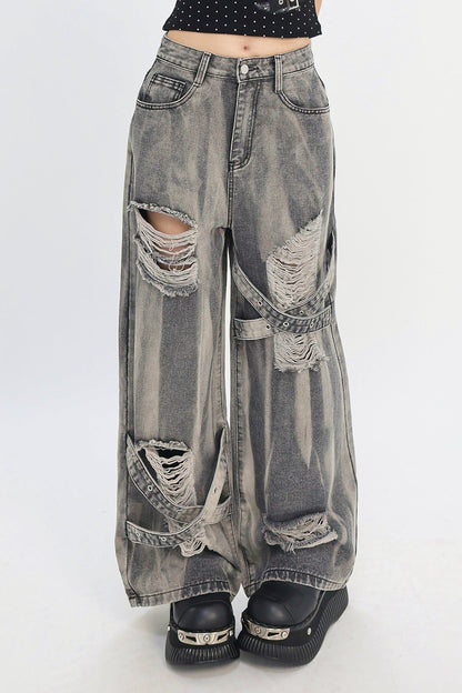 Distressed Strap Grunge Pants