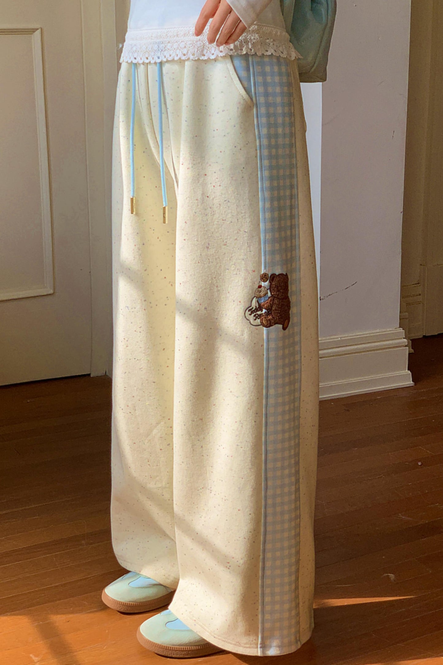 Bear Embroidery Plaid Pants