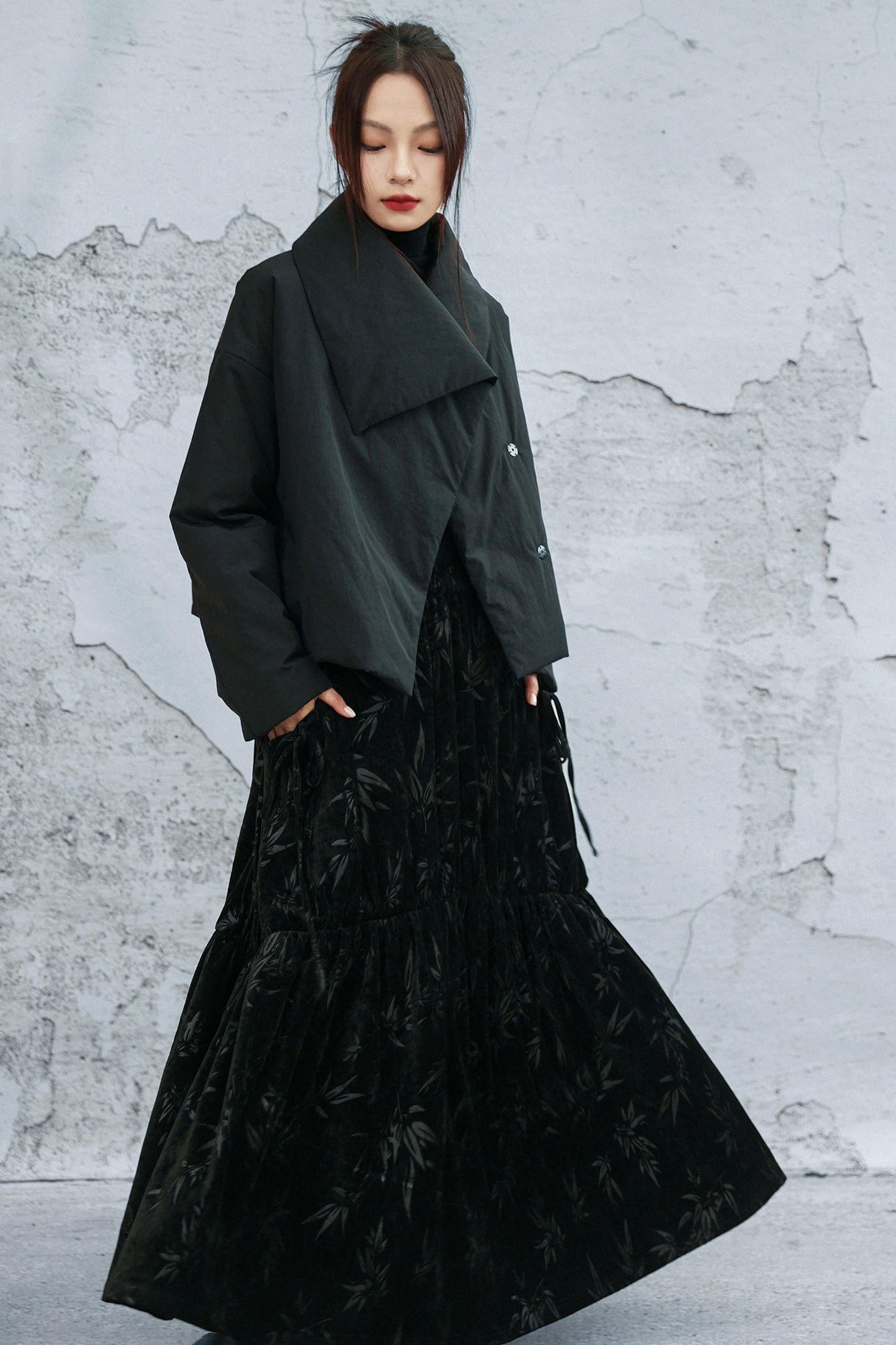 コンバーティブルネックラインコットンジャケット