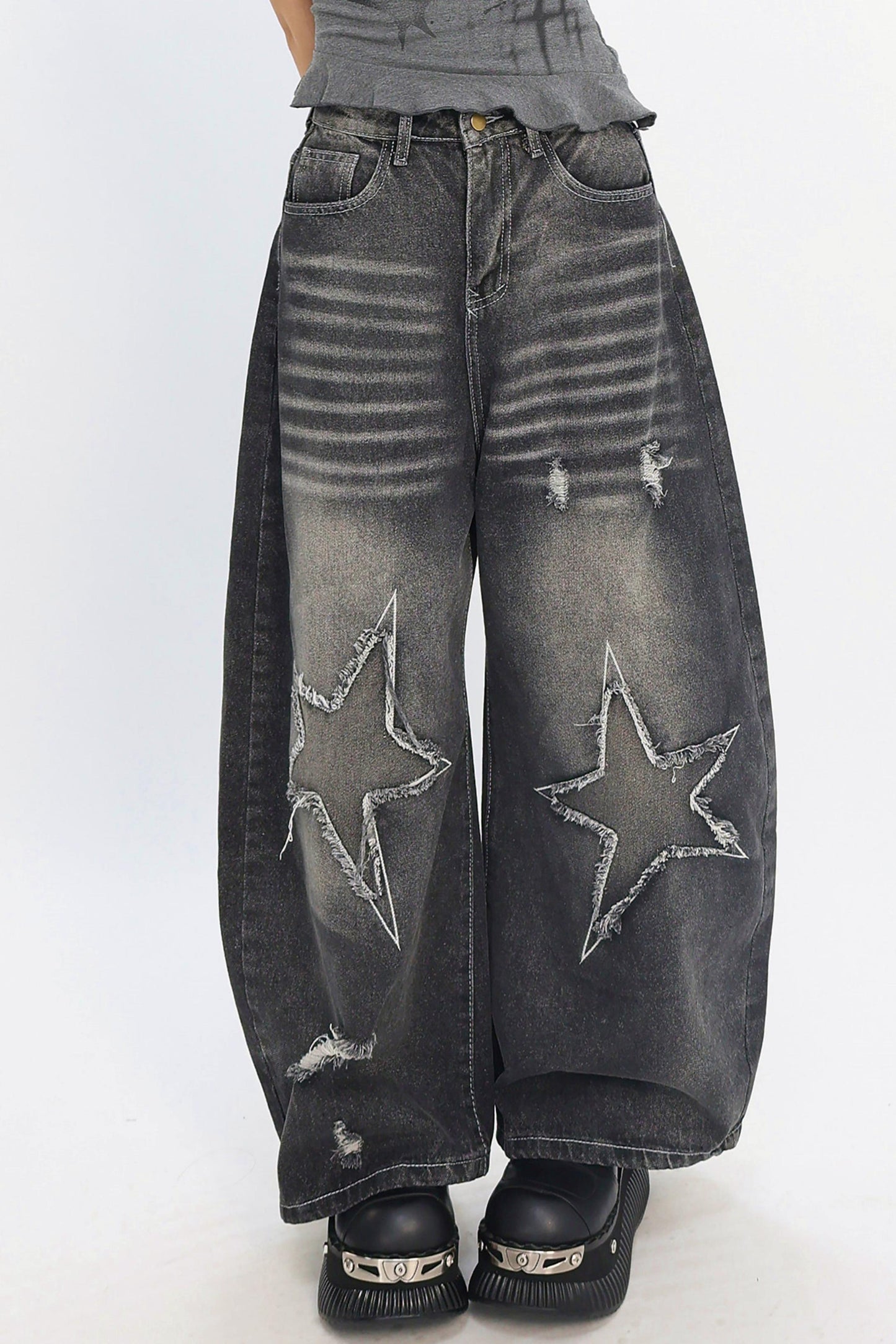 Y2K Star Patch Wide-Leg Jeans