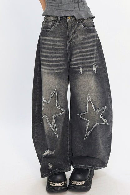 Y2K Star Patch Wide-Leg Jeans