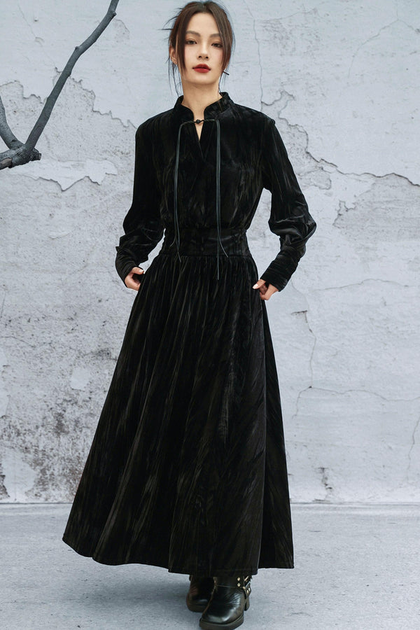 スタンドカラーべルベットドレス