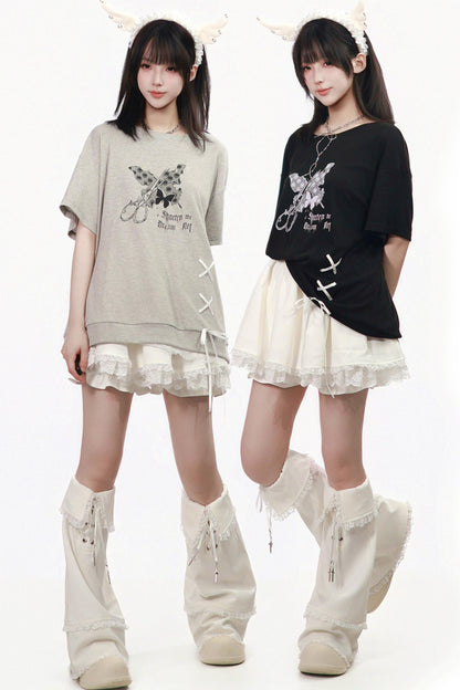 サブカルバタフライTシャツ+スカート+レッグカバー