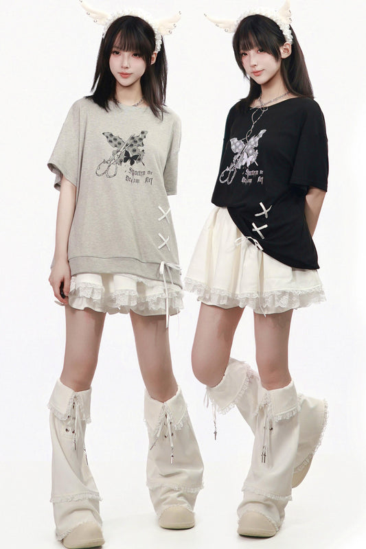 サブカルバタフライTシャツ+スカート+レッグカバー