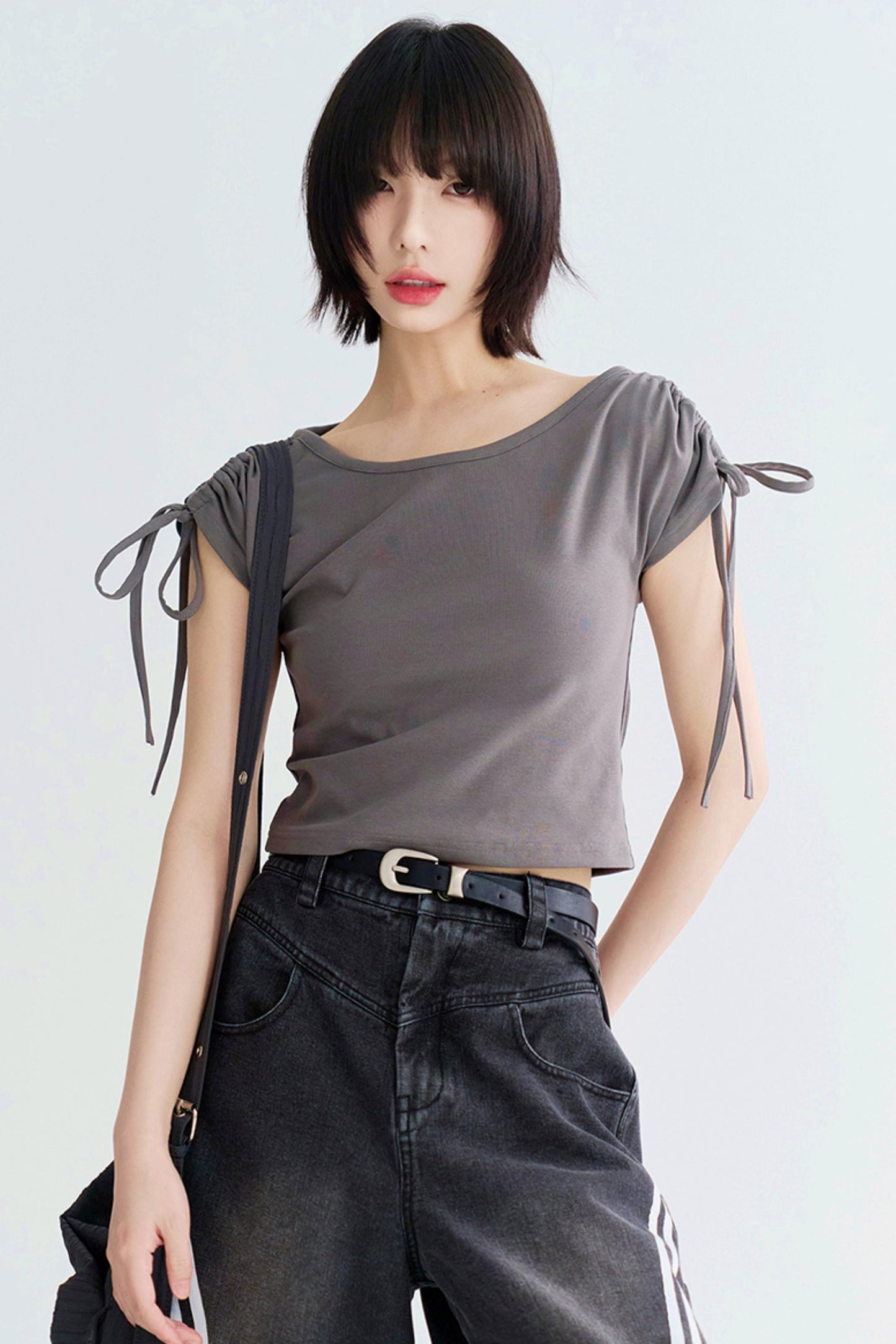 Shoulder Drawstring Cutout Tops