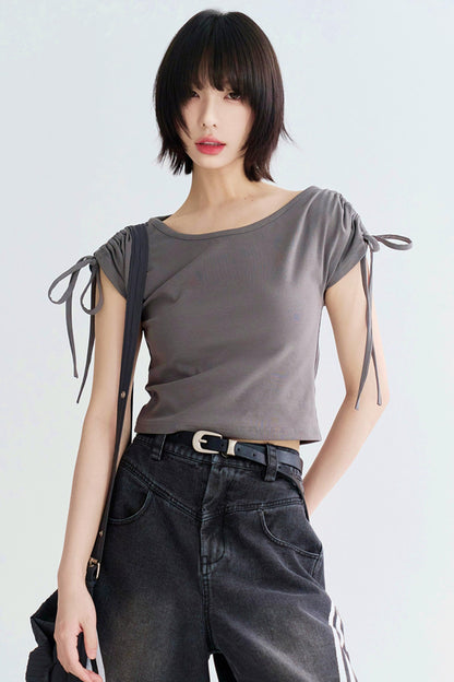 Shoulder Drawstring Cutout Tops