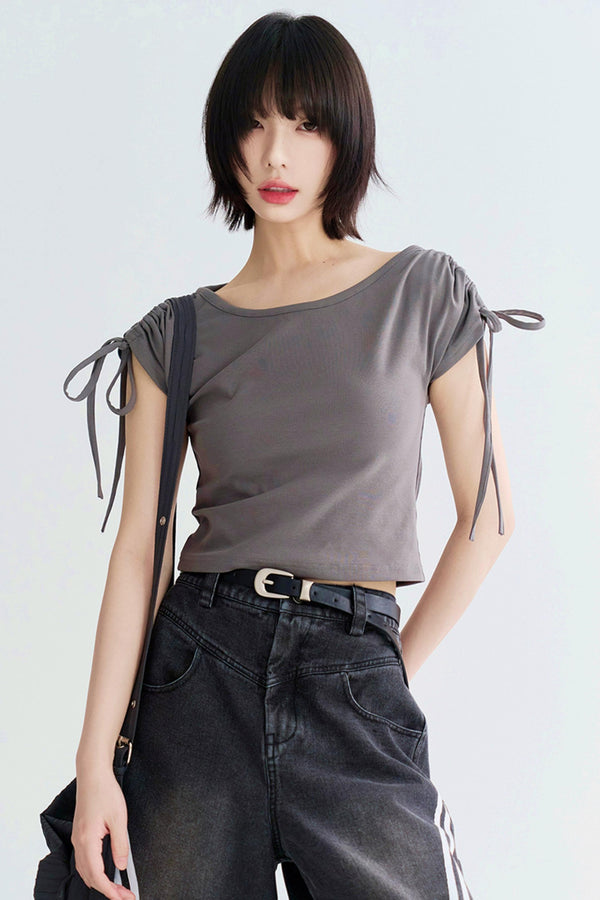 Shoulder Drawstring Cutout Tops