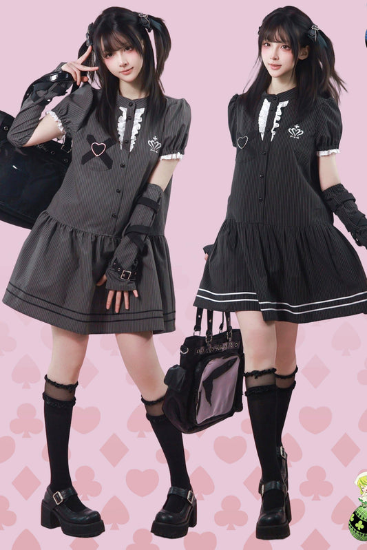Abito stile uniforme subculture con fiocco a cuore