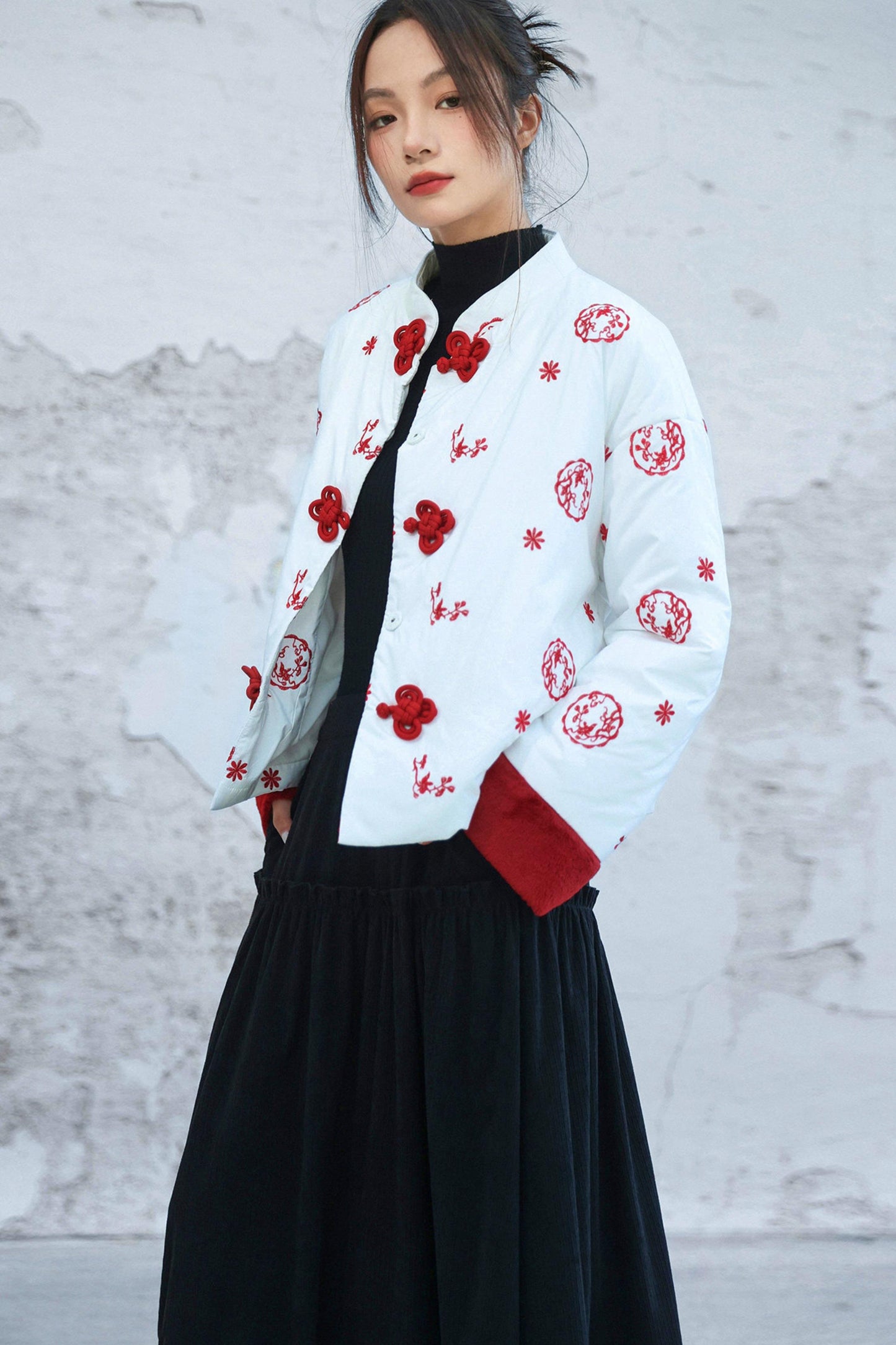 Embroidered Color Blocking Quilted Jacket