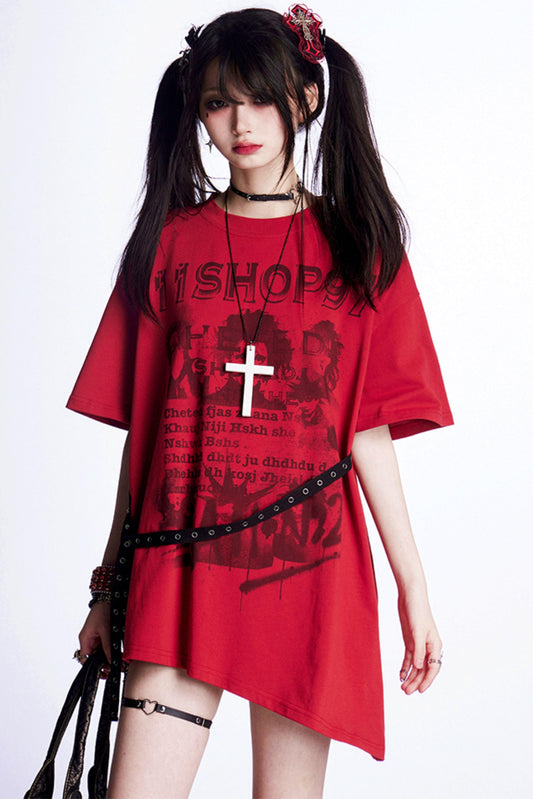 レトロシックアシンメトリックストラップトップス