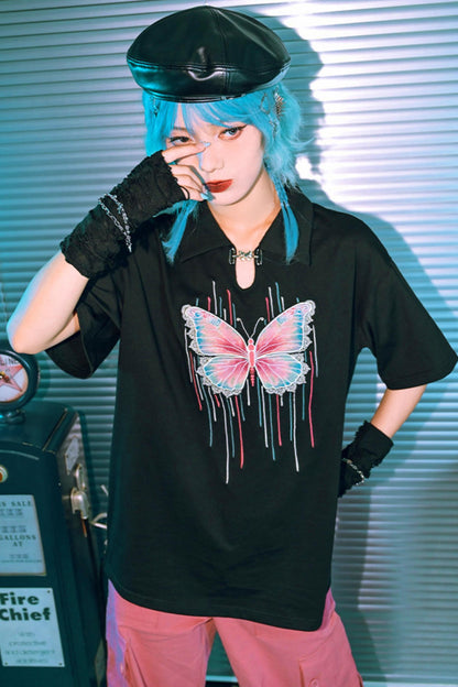 Cyber Butterfly Embroidered Top