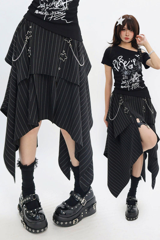 Star Line Asymmetrical Slit Long Skirt