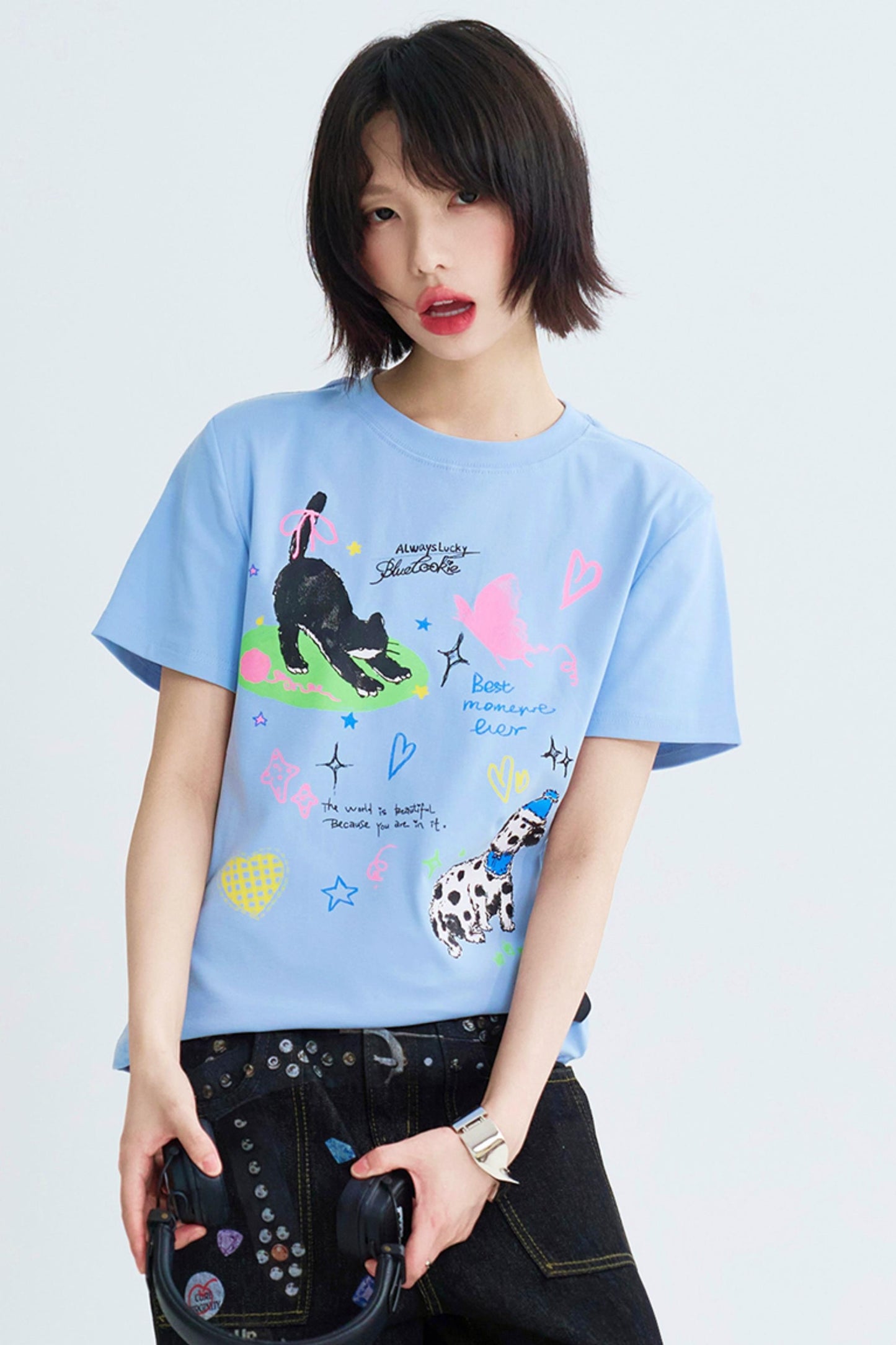 Cropped Graffiti Print Tee Shirt