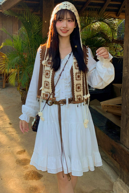 ボヘミアンクロシェレイヤードレス+ベスト