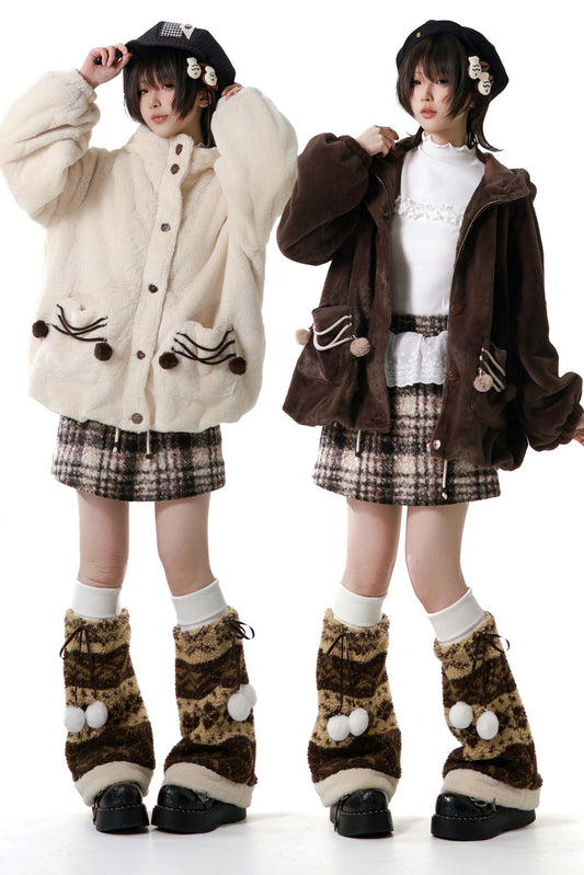 Plaid Skirt + Coat + Top + Leg Warmers