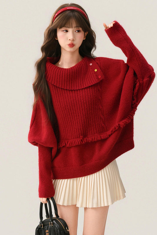 スイートダークレッドニットセーター