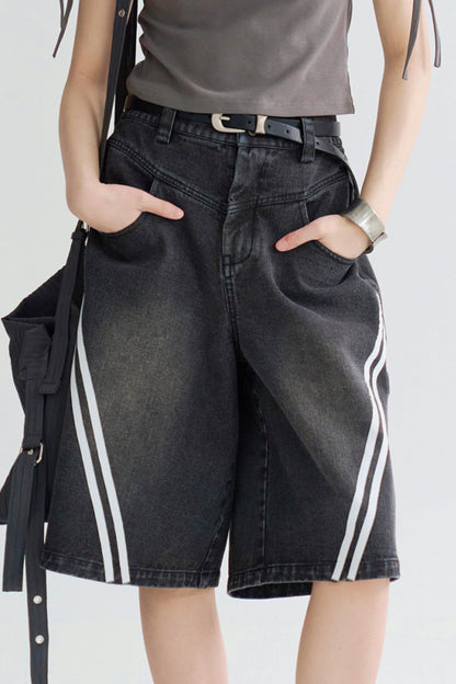 ストライプコントラストクロップドジーンズ