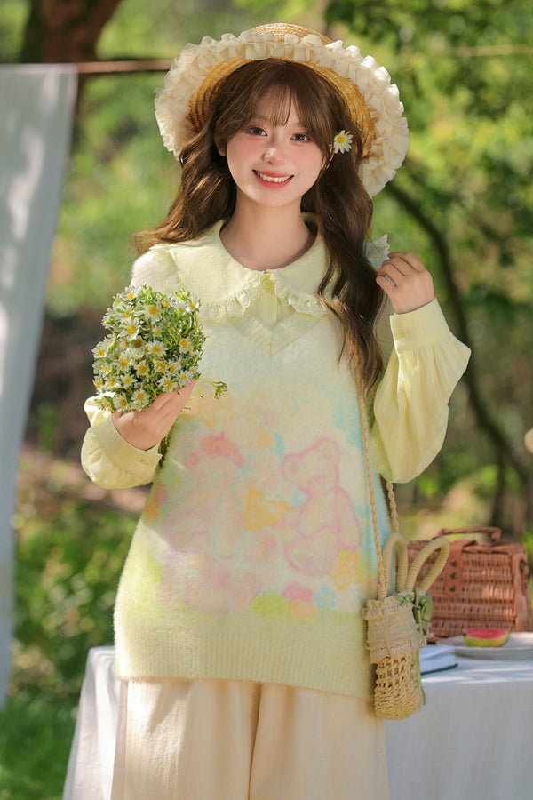Gradient Bear Knit Vest + Shirt